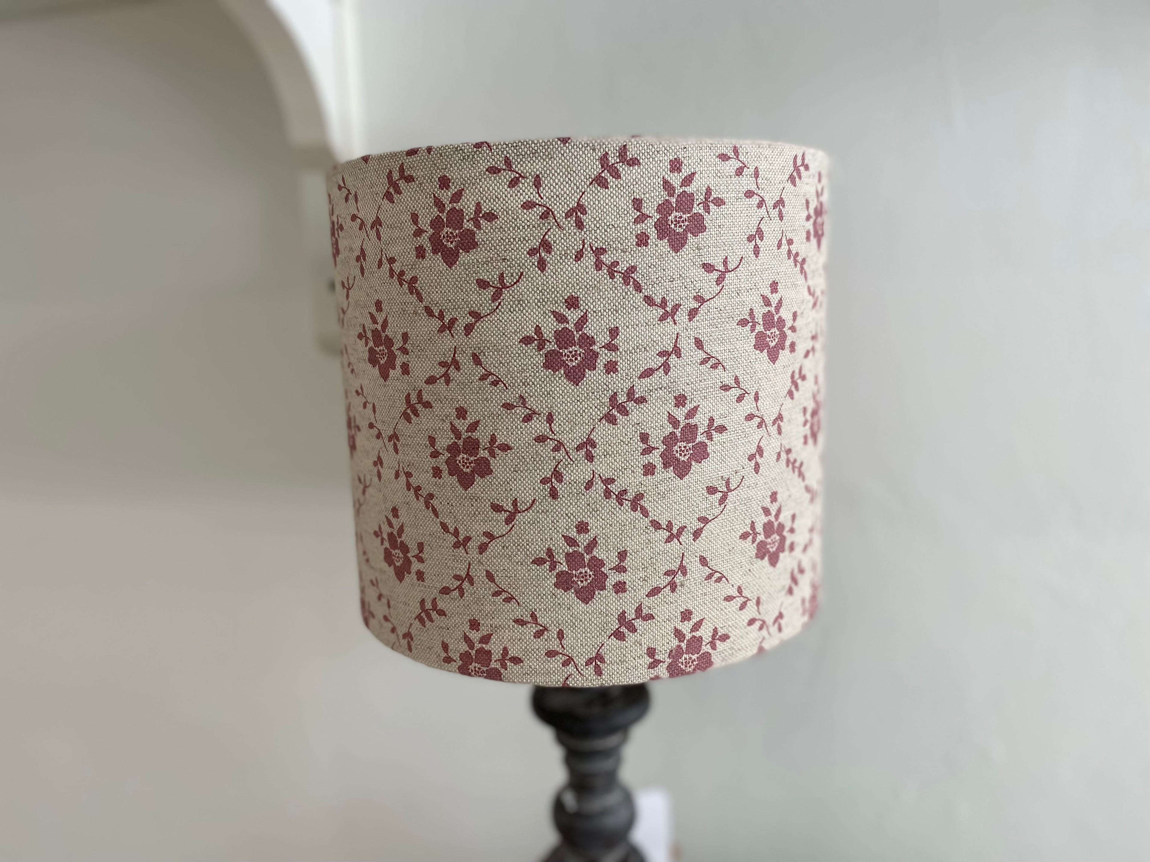 Lampshade - Linen & Rose Emilia Foxglove on natural linen - 20cm drum lampshade