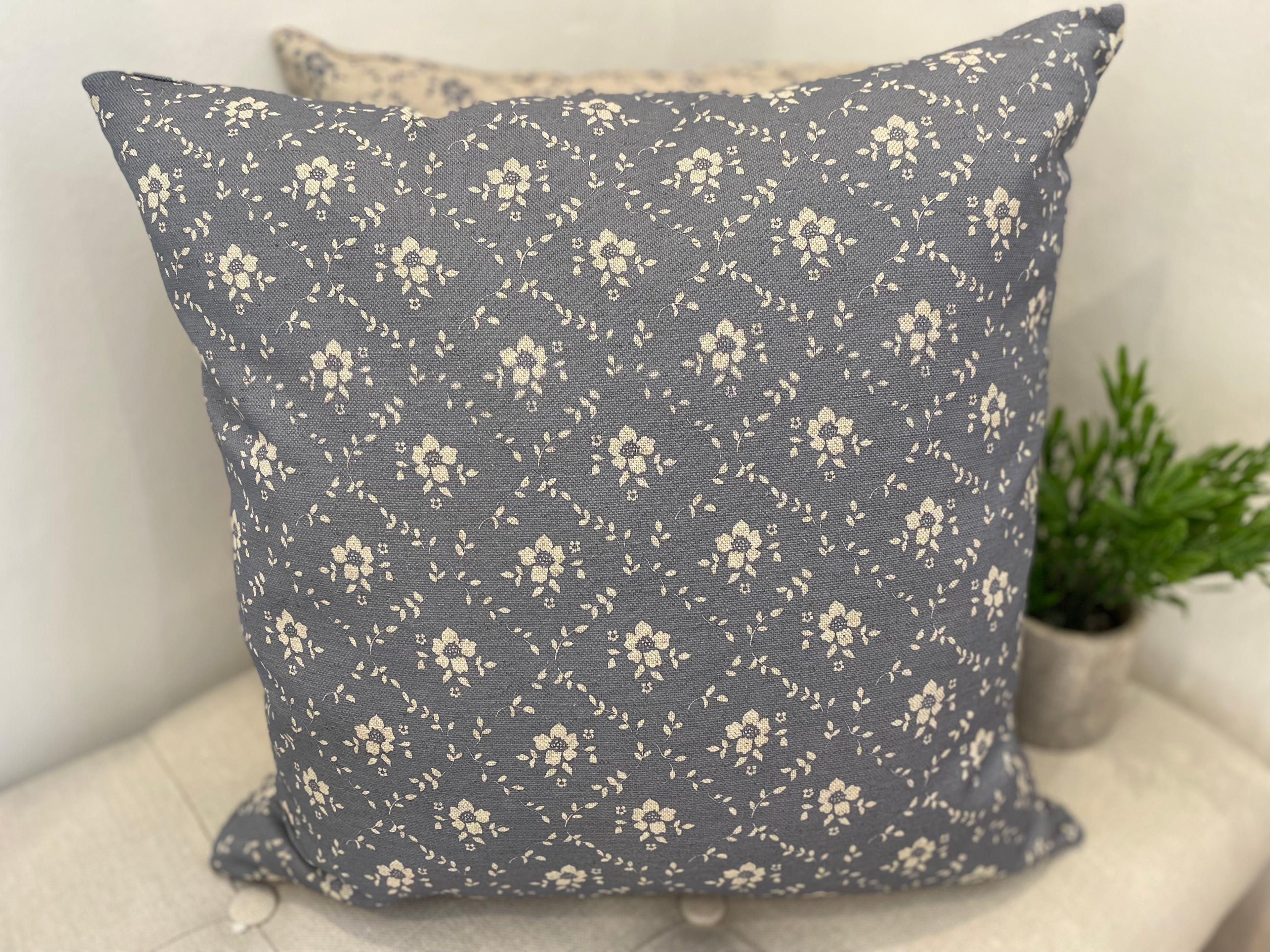Cushion Cover - Linen and Rose - Emilia Denim on natural linen 45cm