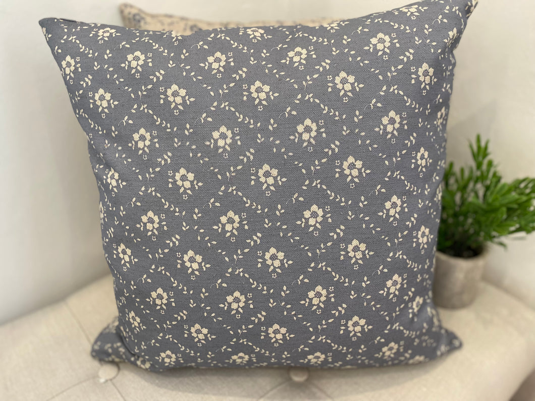 Cushion Cover - Linen and Rose - Emilia Denim on natural linen 45cm