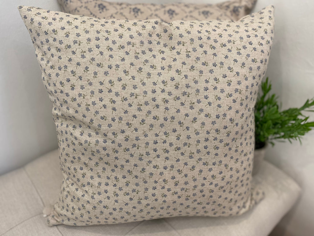 Cushion Cover - Linen and Rose - Ditsy Blue on natural linen 45cm