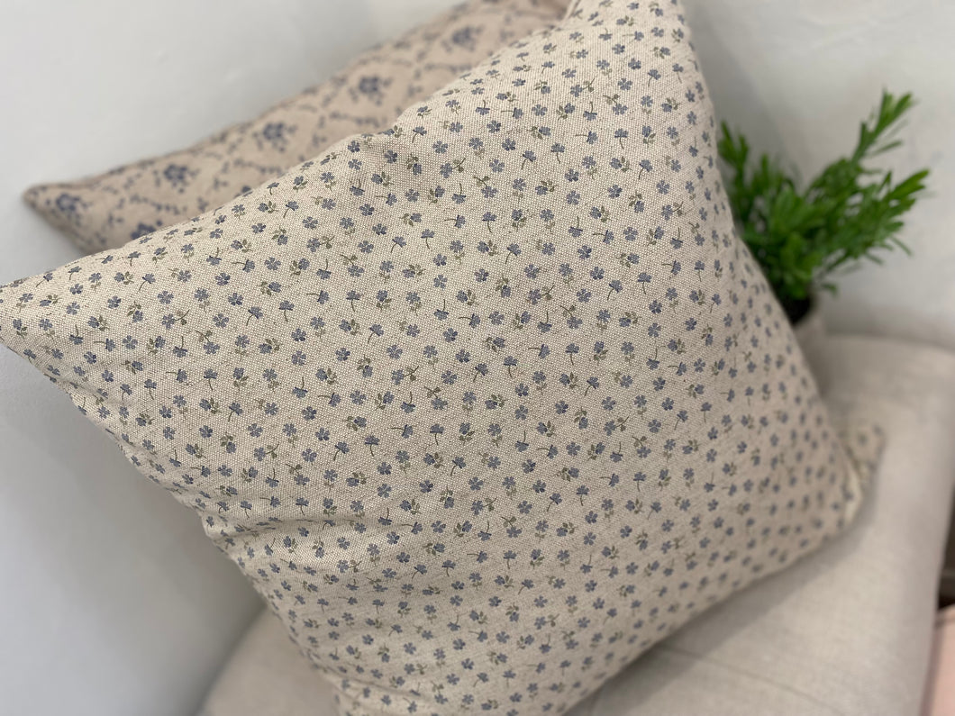 Cushion Cover - Linen and Rose - Ditsy Blue on natural linen 45cm