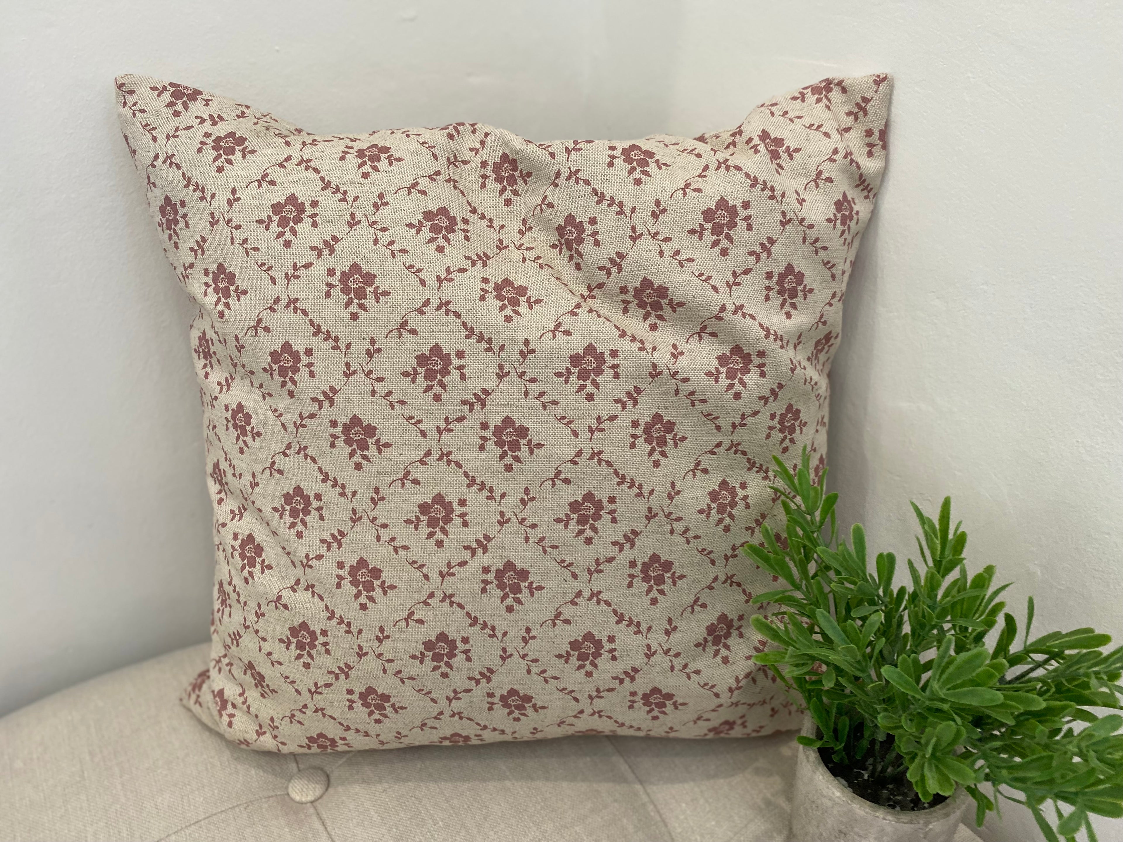 Cushion Cover - Linen and Rose - Emilia Foxglove on natural linen 45cm