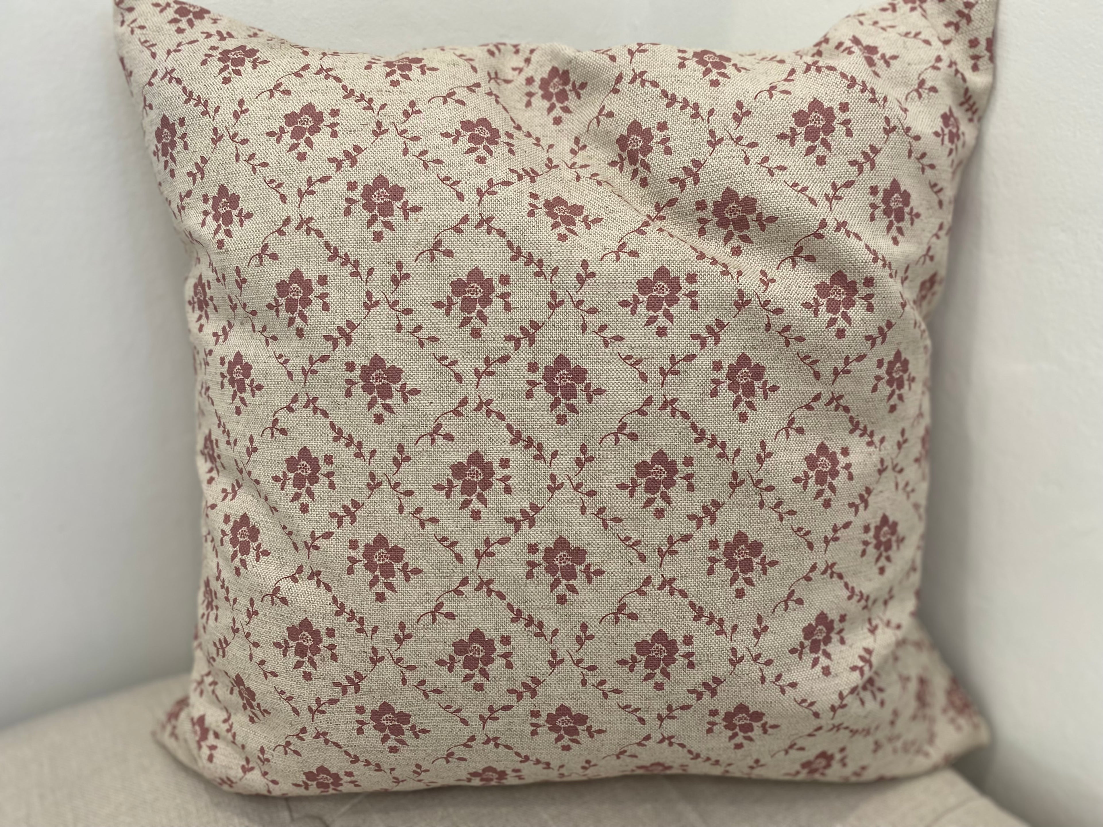 Cushion Cover - Linen and Rose - Emilia Foxglove on natural linen 45cm