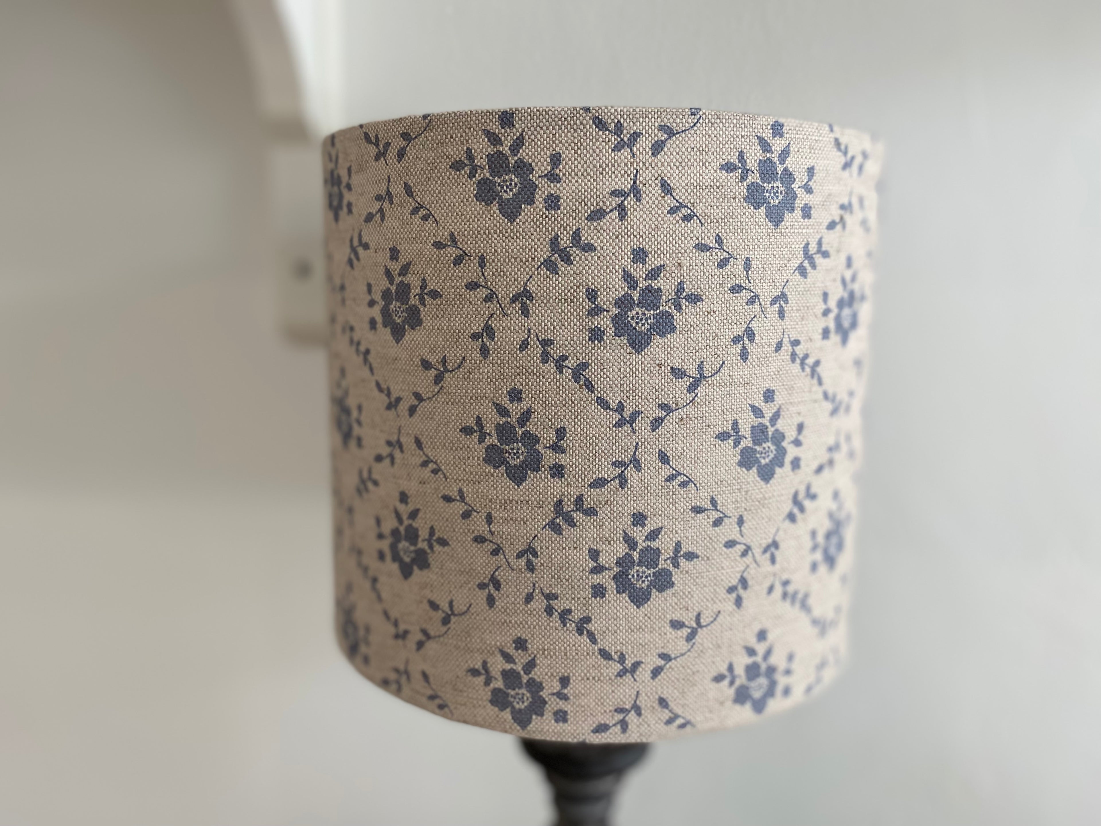 Lampshade - Linen & Rose Emilia Ice on natural linen - 20cm drum lampshade