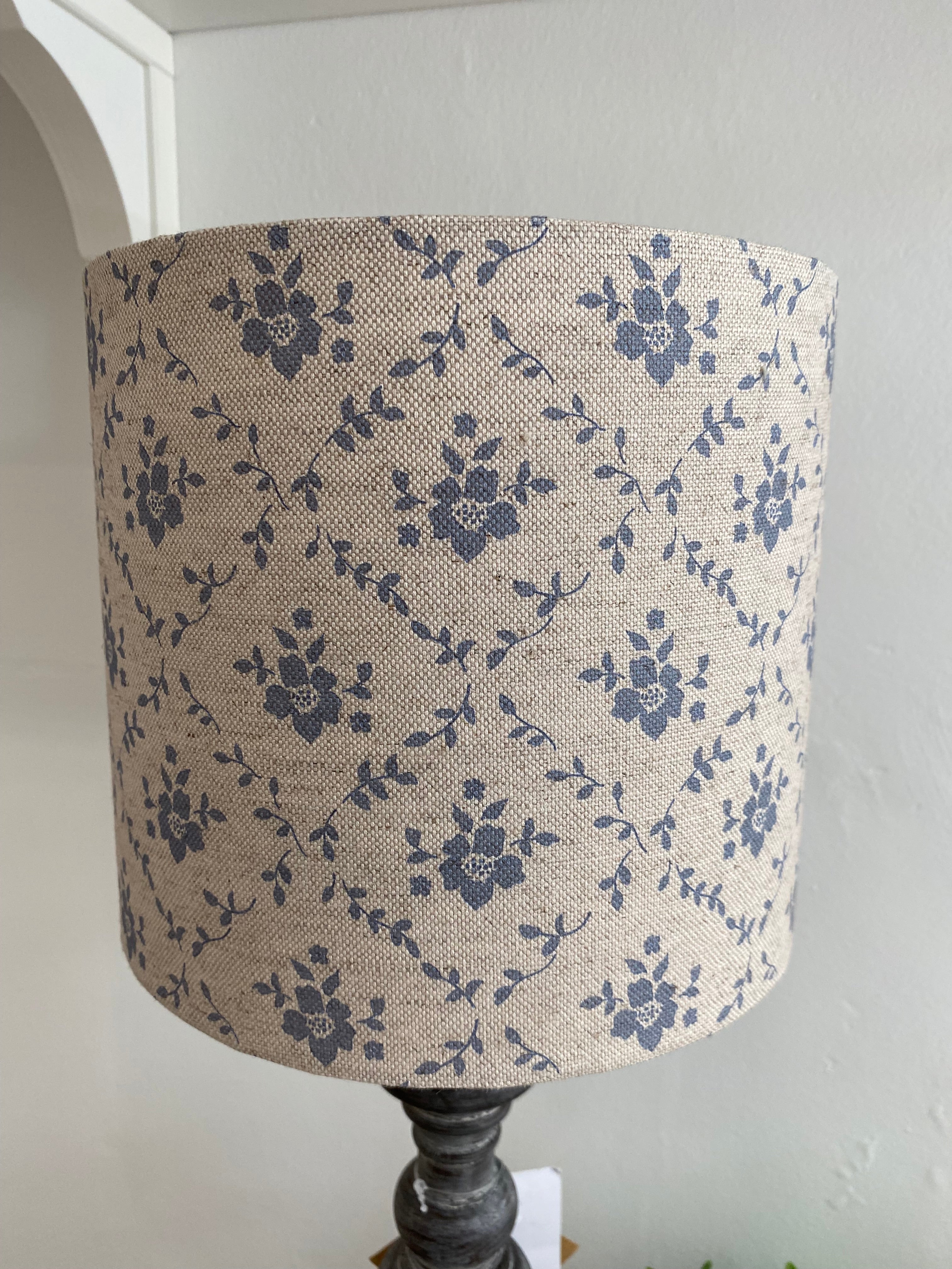 Lampshade - Linen & Rose Emilia Ice on natural linen - 20cm drum lampshade