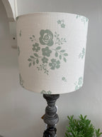 Lampshade - Linen & Rose Damson Duck Egg on white linen - 20cm drum lampshade