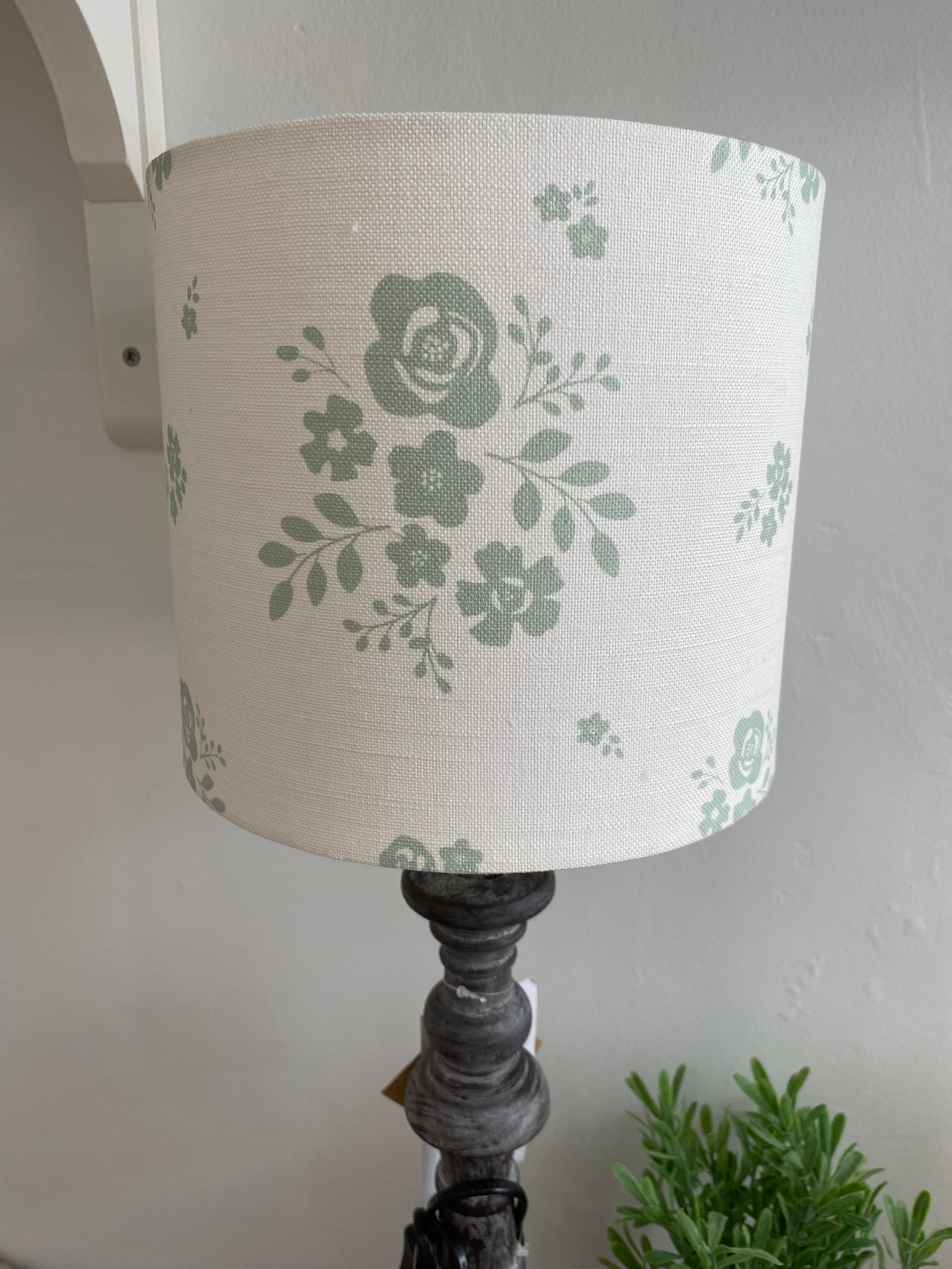Lampshade - Linen & Rose Damson Duck Egg on white linen - 20cm drum lampshade