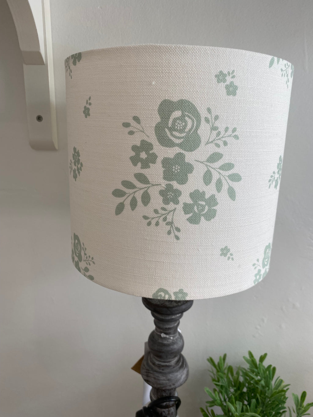 Lampshade - Linen & Rose Damson Duck Egg on white linen - 20cm drum lampshade