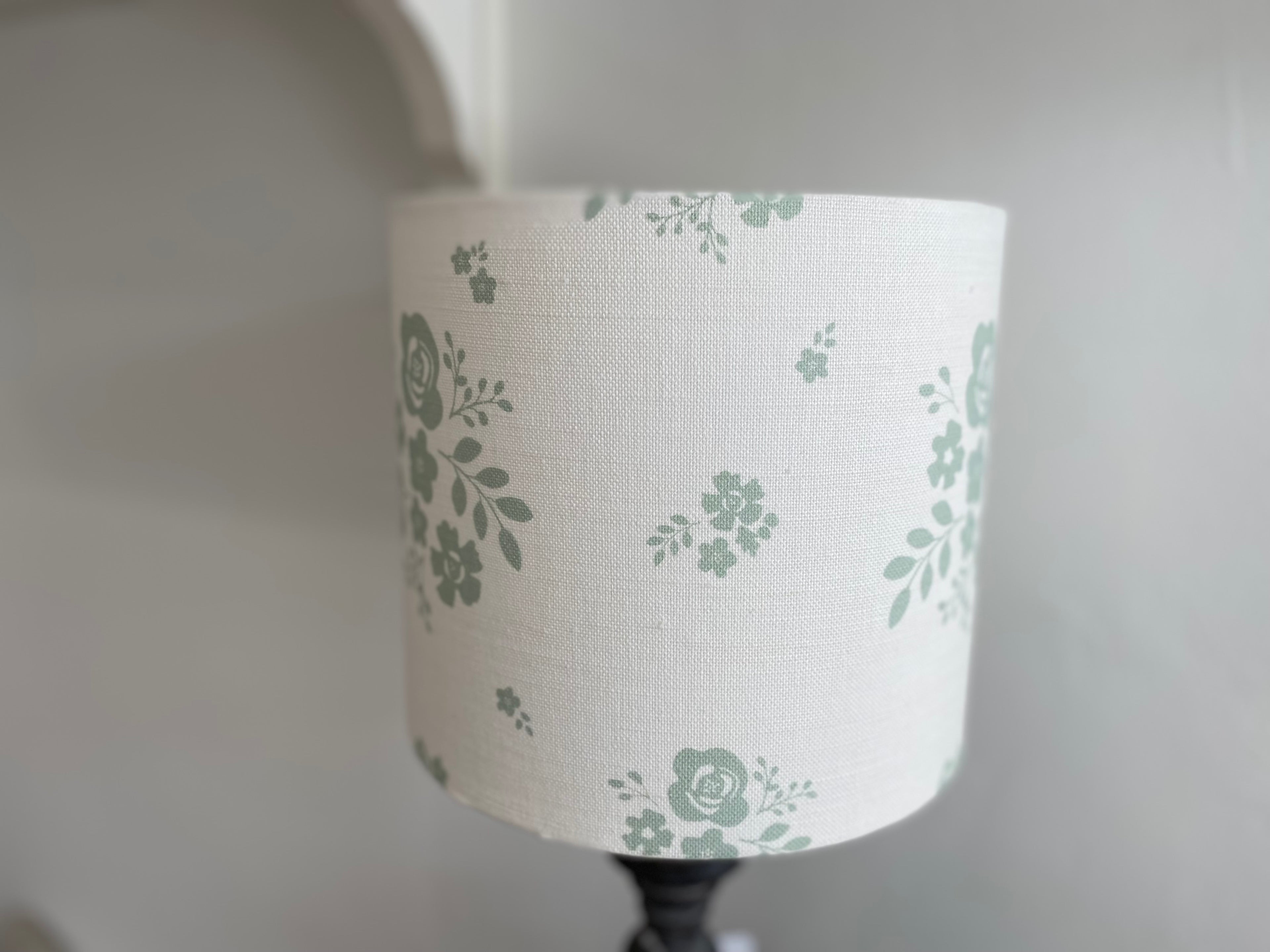 Lampshade - Linen & Rose Damson Duck Egg on white linen - 20cm drum lampshade
