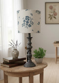 Lampshade - Linen & Rose Damson Denim on white linen - 20cm drum lampshade