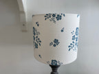 Lampshade - Linen & Rose Damson Denim on white linen - 20cm drum lampshade