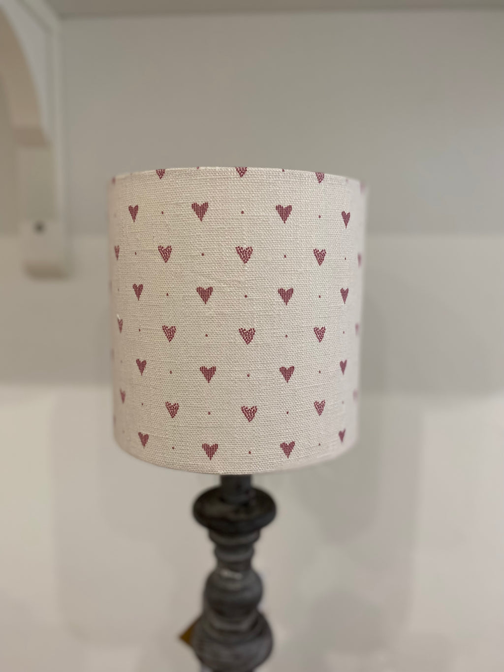 Lampshade - Linen and Rose Heart Foxglove on Ivory - 15cm drum
