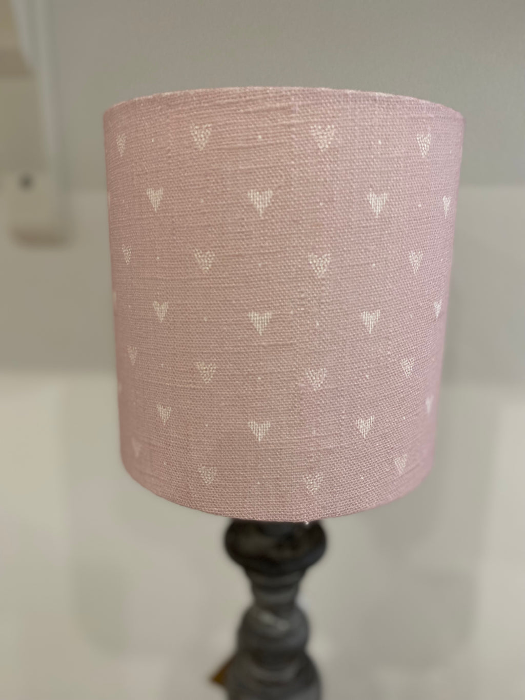Lampshade - Linen and Rose Heart Pink - 15cm drum