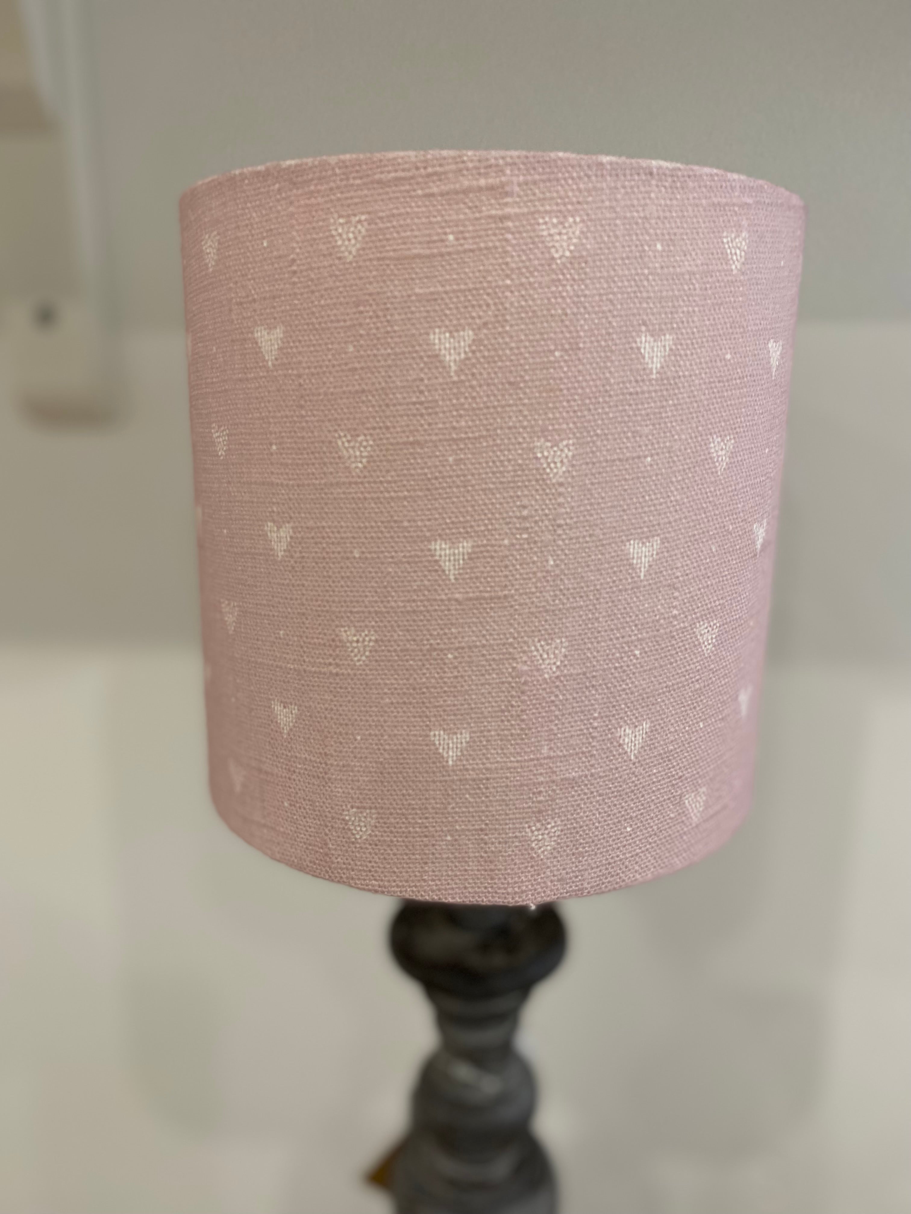 Lampshade - Linen and Rose Heart Pink - 15cm drum