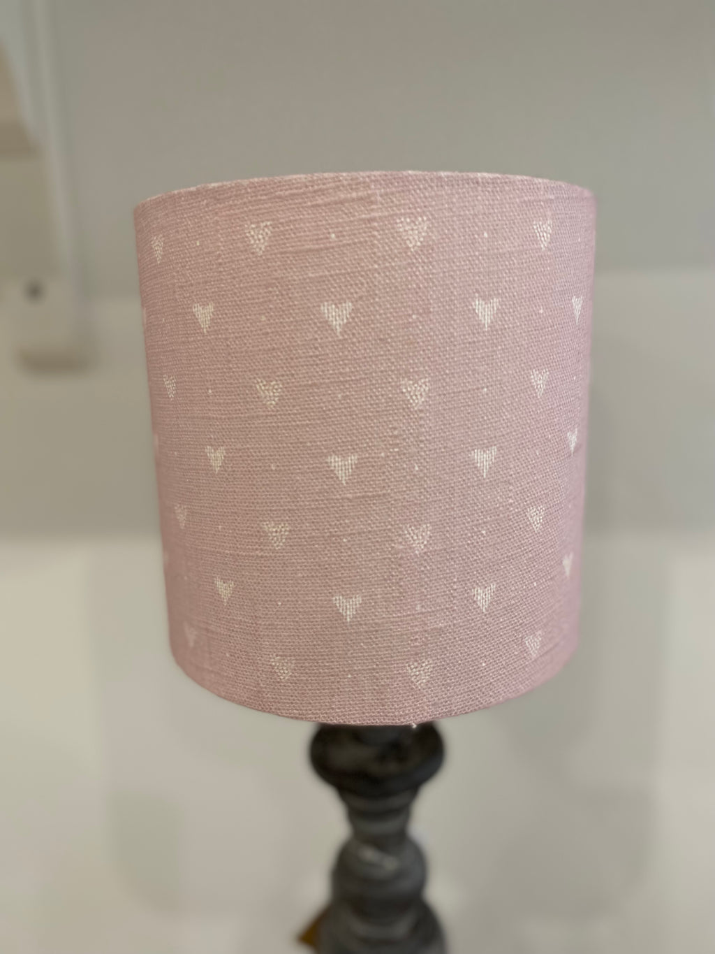 Lampshade - Linen and Rose Heart Pink - 15cm drum