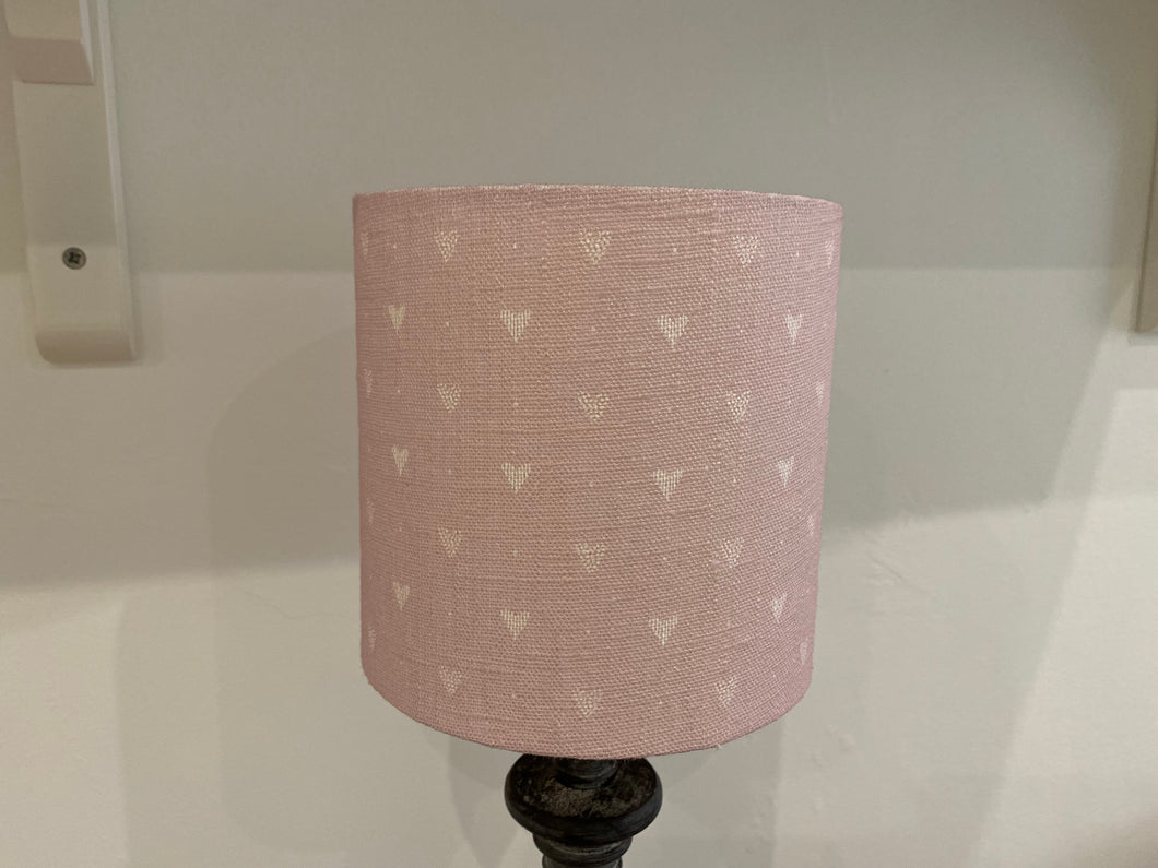 Lampshade - Linen and Rose Heart Pink - 15cm drum