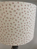 Lampshade - Linen and Rose Ditsy Pink on White Cotton - 30cm Drum
