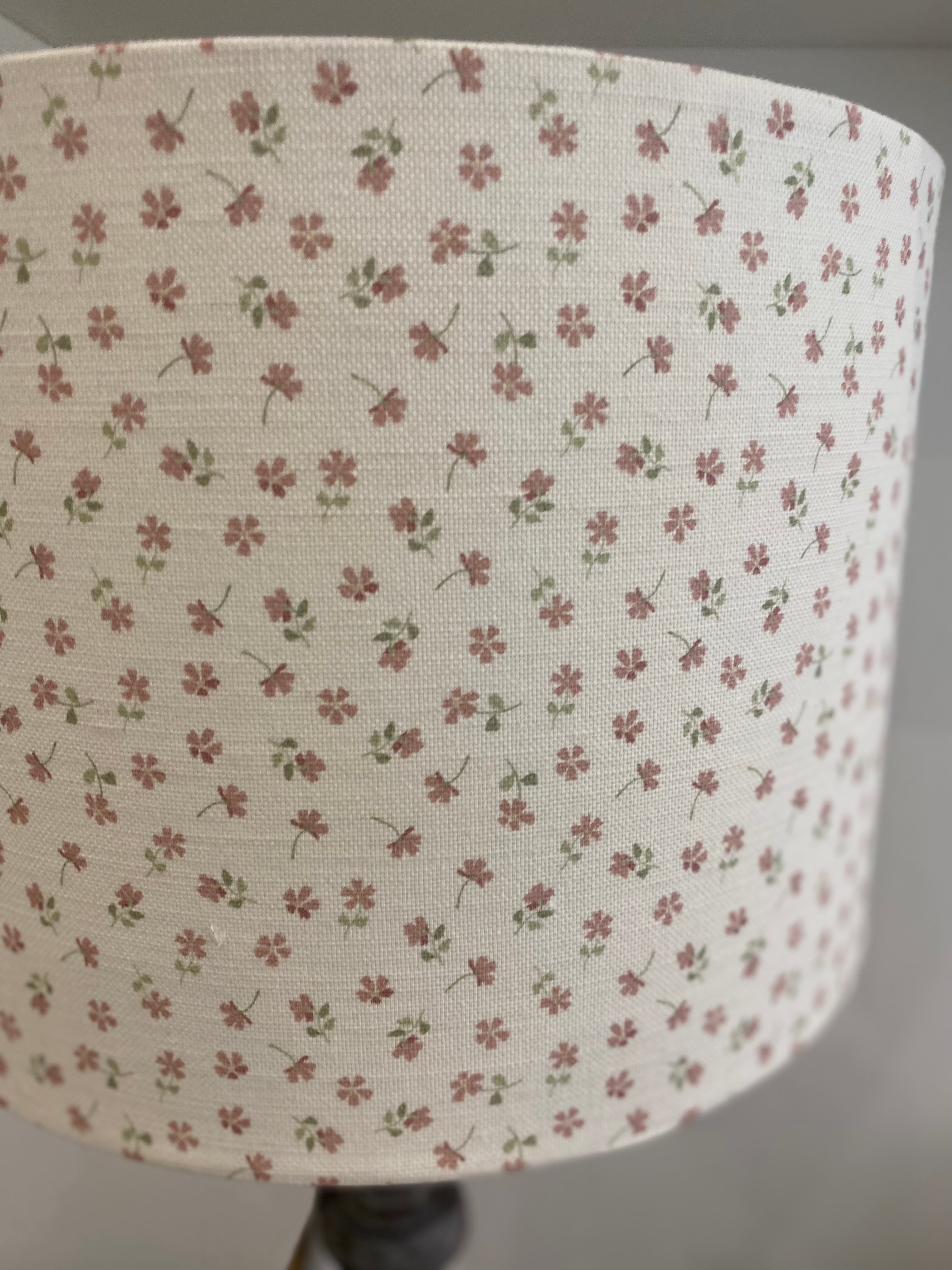 Lampshade - Linen & Rose Ditsy pink on white Cotton - 20cm drum lampshade
