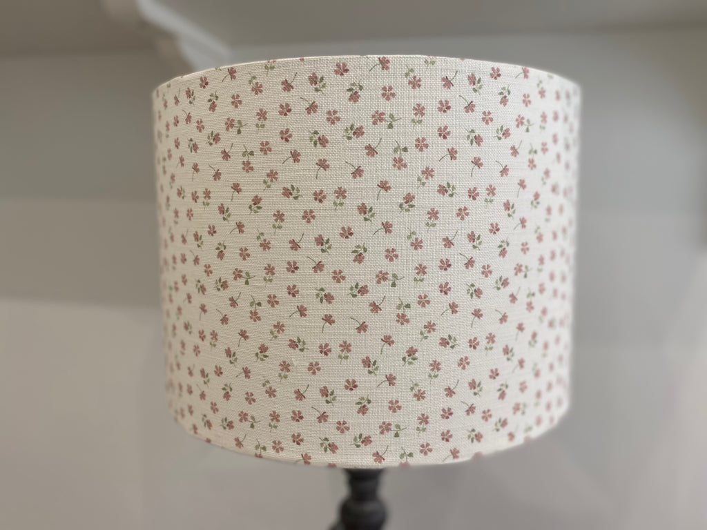 Lampshade - Linen & Rose Ditsy pink on white Cotton - 20cm drum lampshade