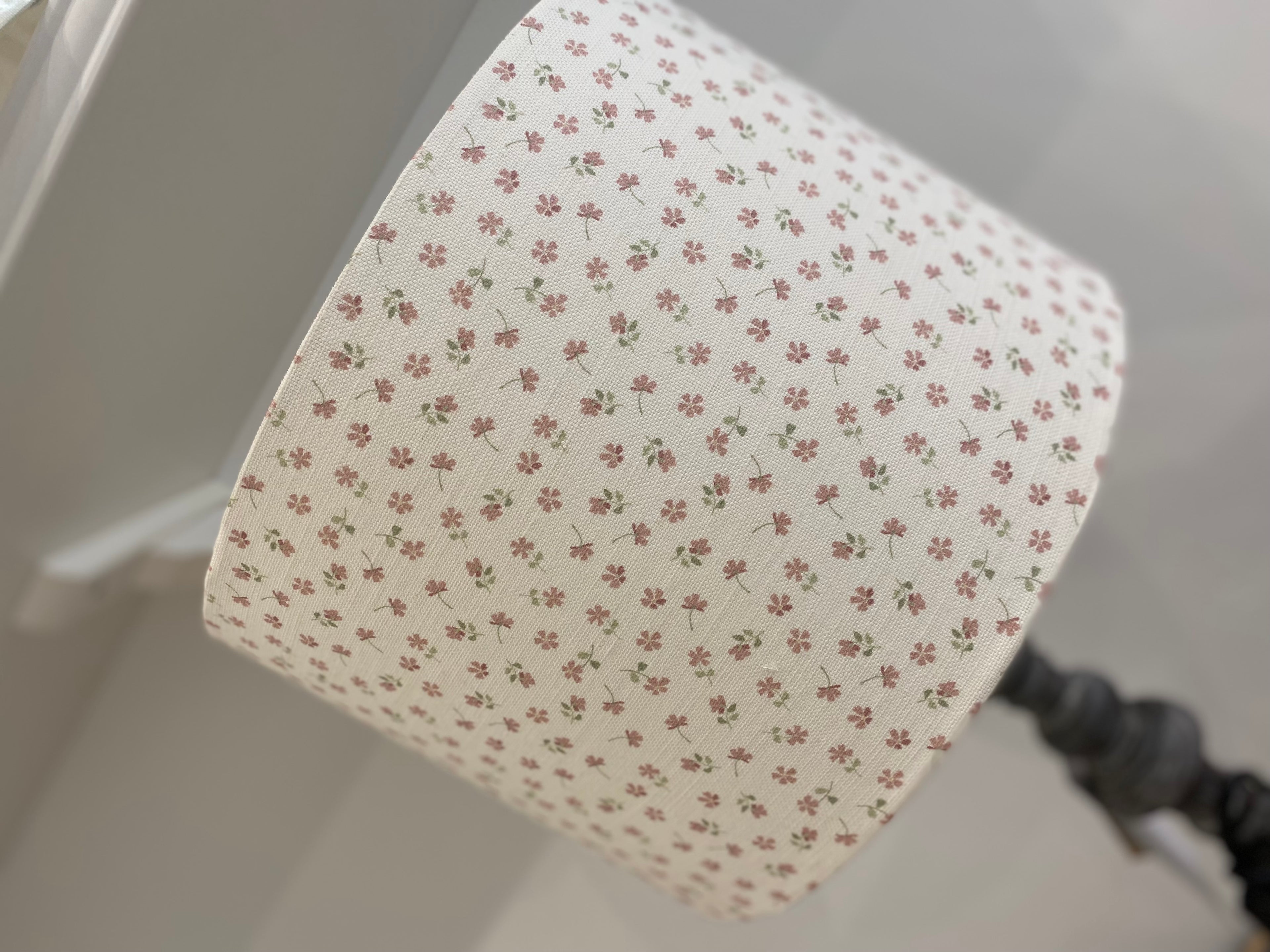 Lampshade - Linen & Rose Ditsy pink on white Cotton - 20cm drum lampshade
