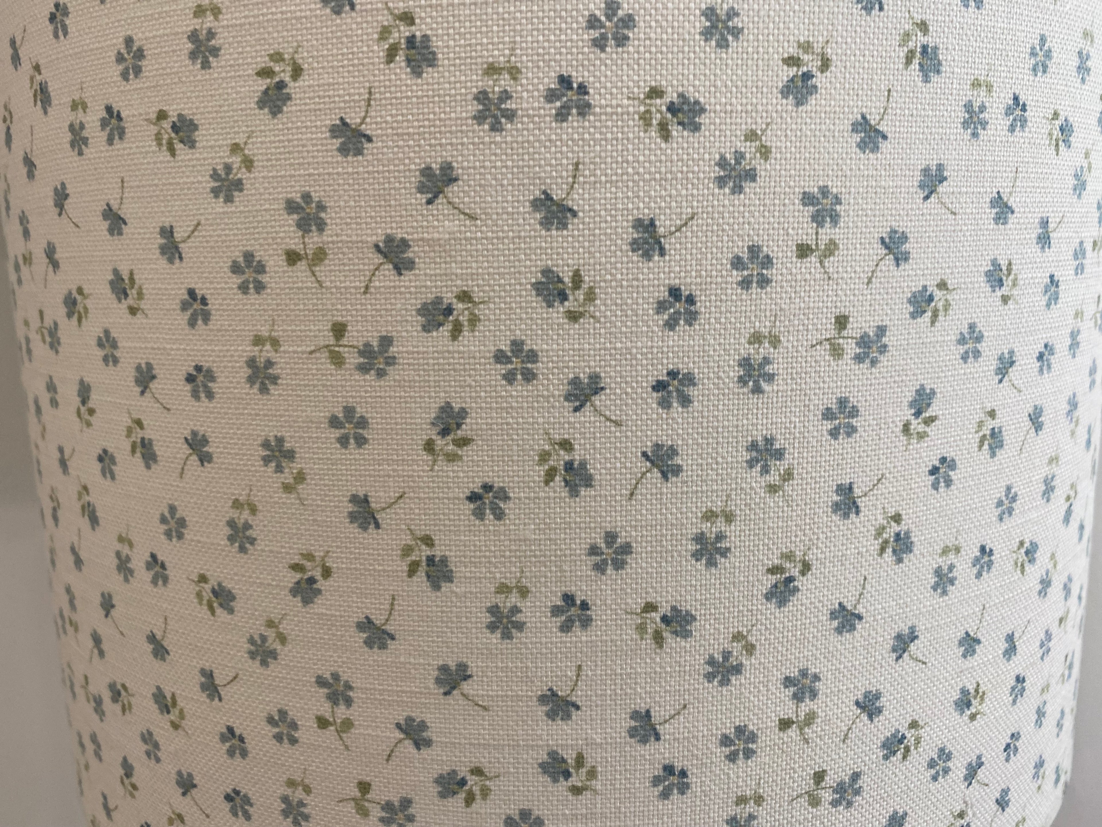 Lampshade - Linen & Rose Ditsy Blue on white linen - 20cm drum lampshade