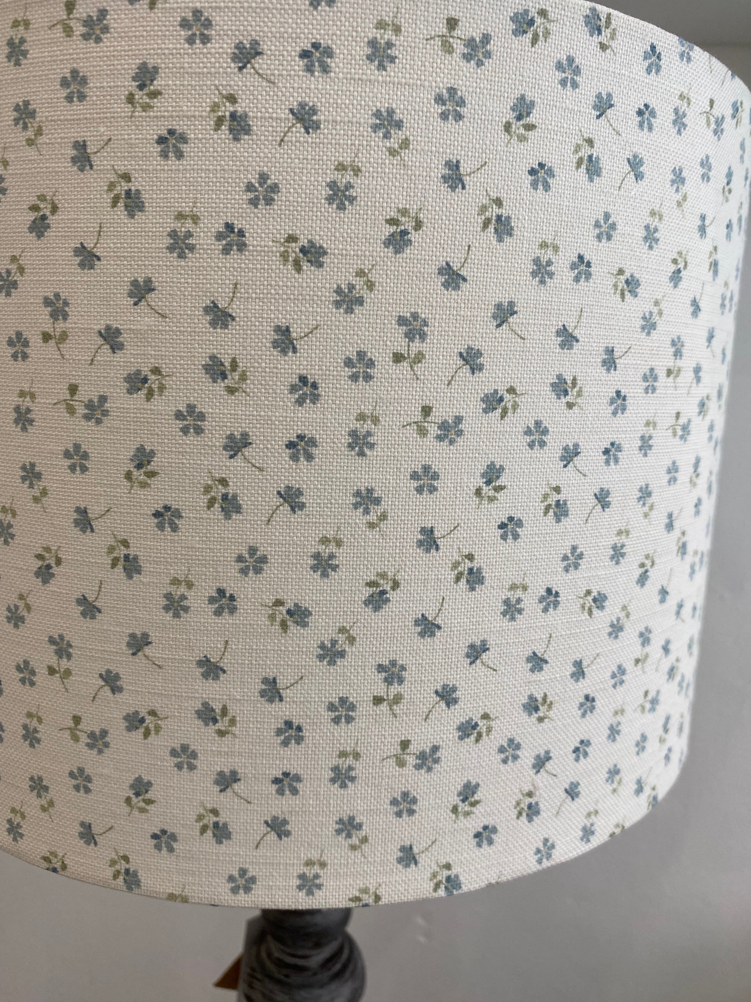 Lampshade - Linen and Rose Ditsy Blue on White - 30cm Drum