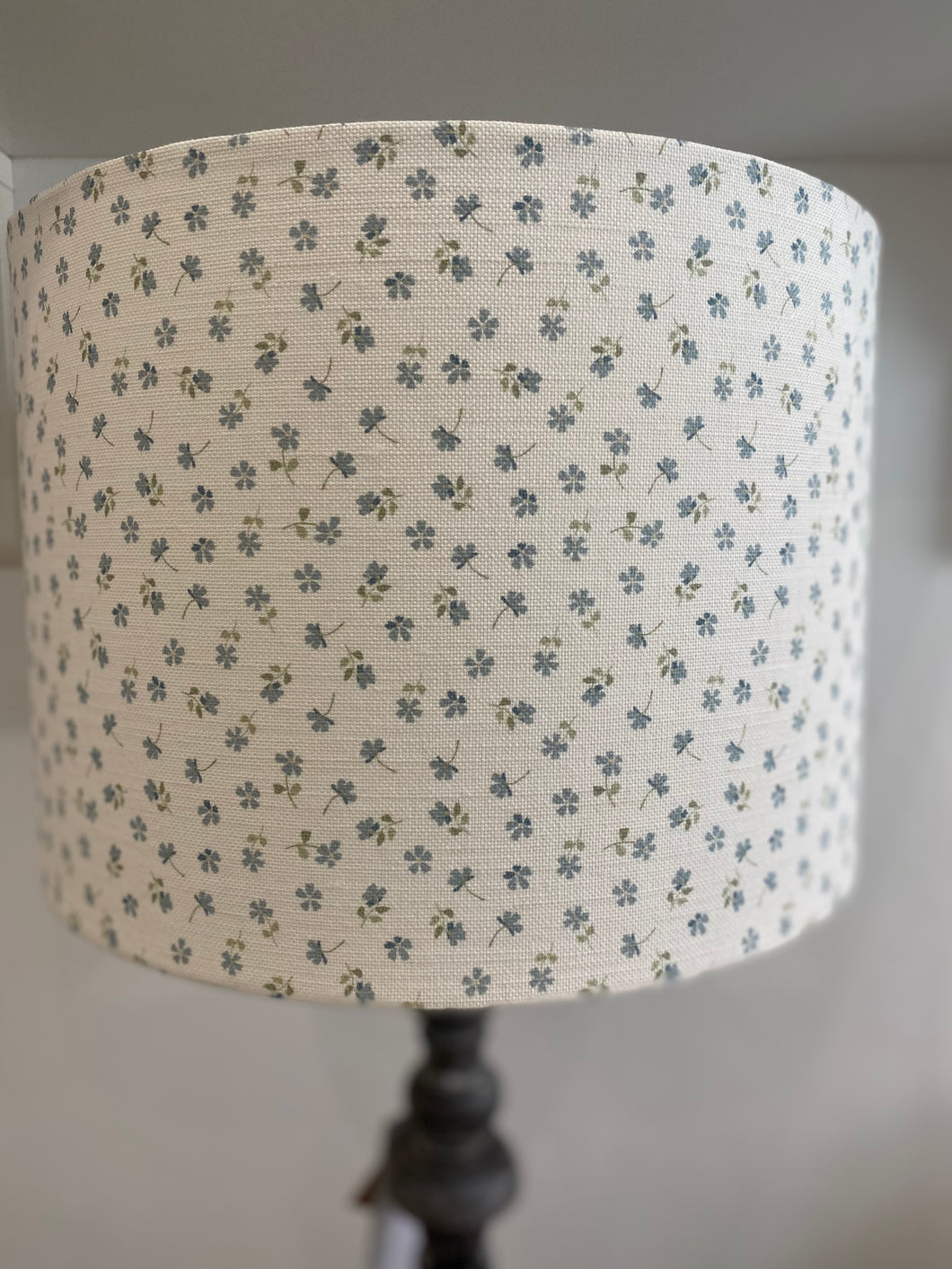 Lampshade - Linen and Rose Ditsy Blue on White - 30cm Drum