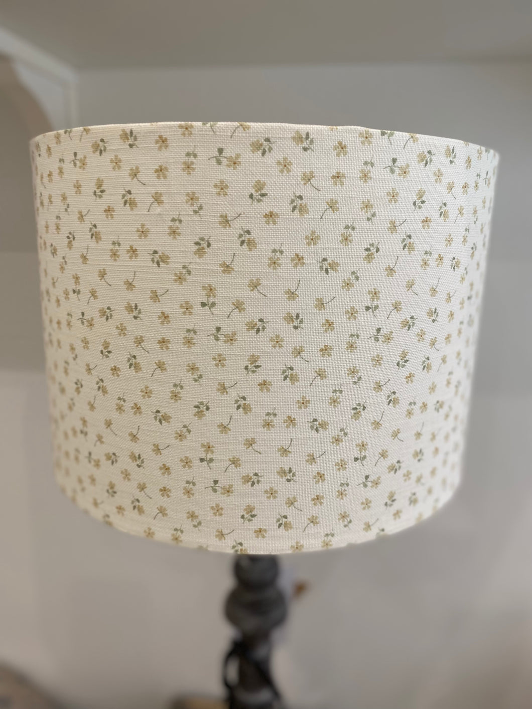 Lampshade - Linen and Rose Ditsy Straw on White - 30cm Drum