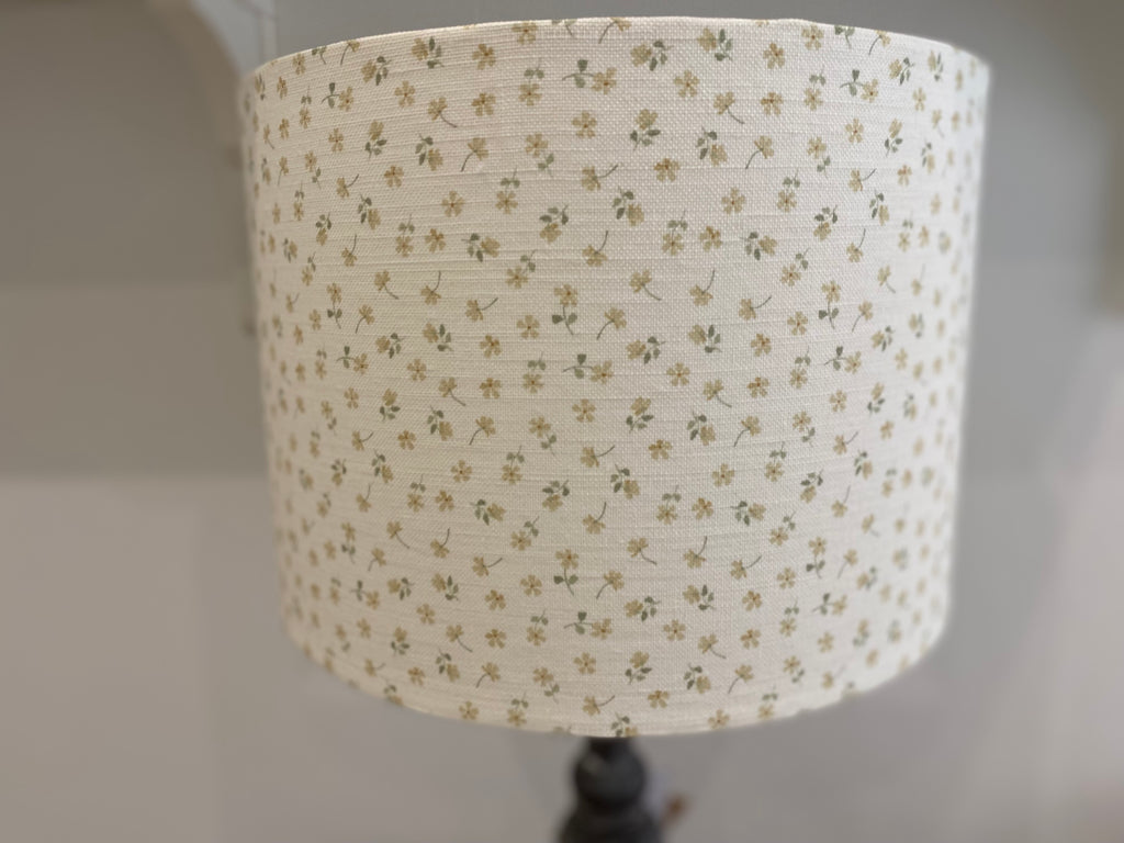 Lampshade - Linen and Rose Ditsy Straw on White - 30cm Drum