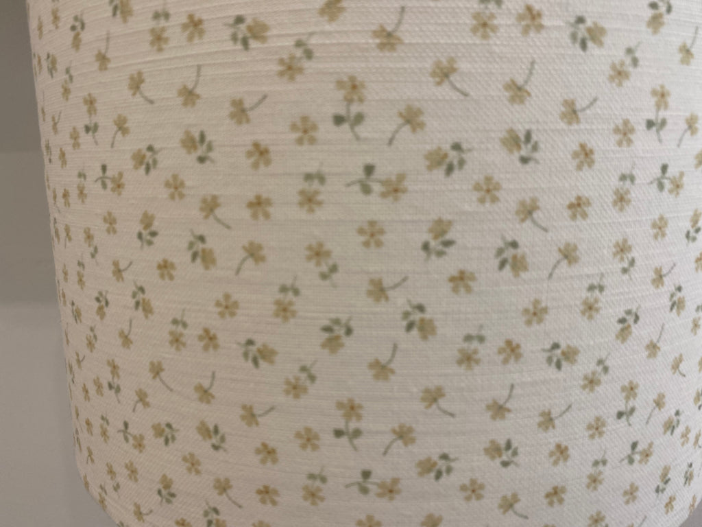 Lampshade - Linen & Rose Ditsy Straw on white linen - 20cm drum lampshade