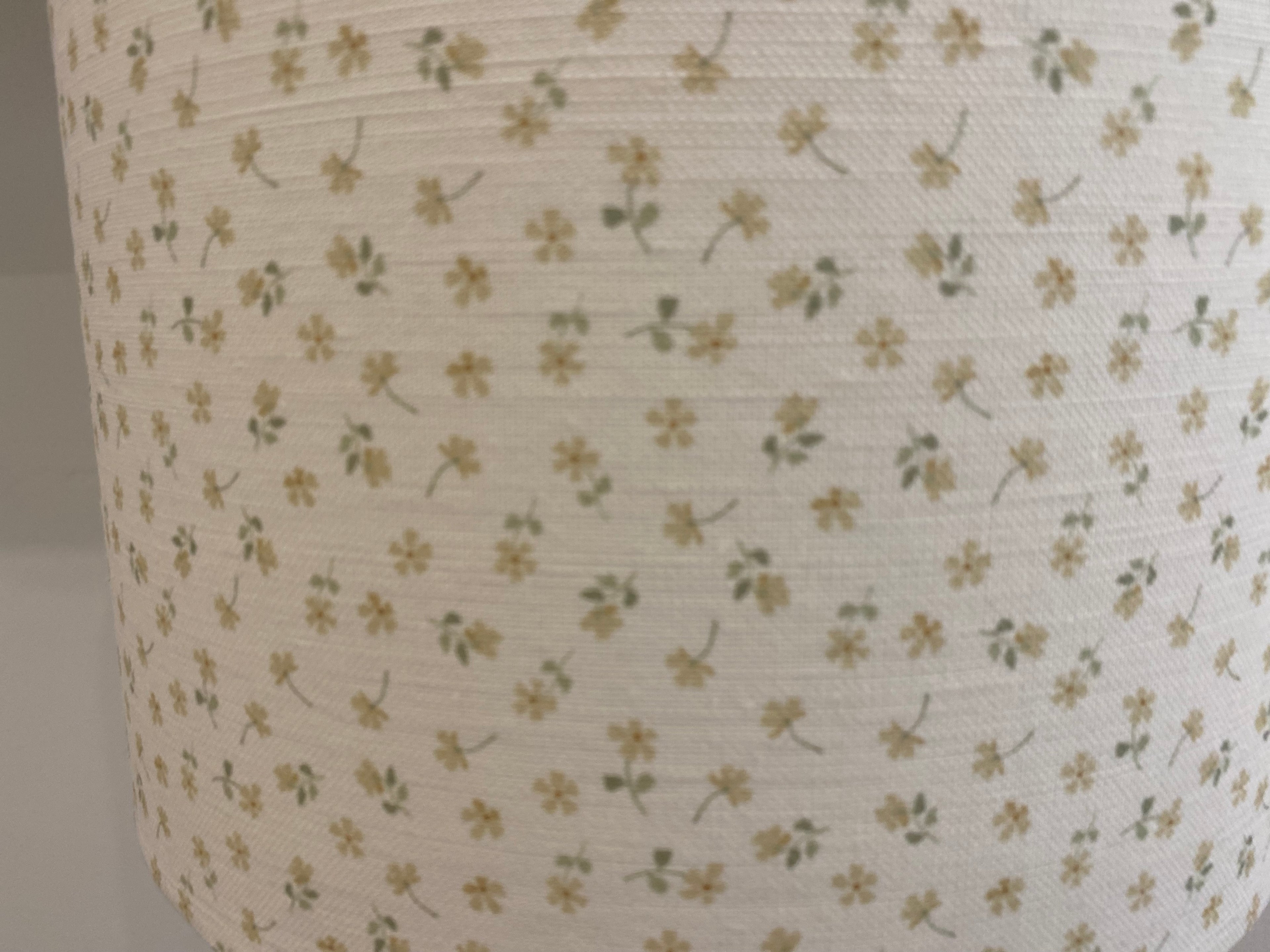 Lampshade - Linen & Rose Ditsy Straw on white linen - 20cm drum lampshade