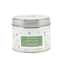 Load image into Gallery viewer, Serenity Spa Artisan Candle tin with pressed flowers - Wild Olive
