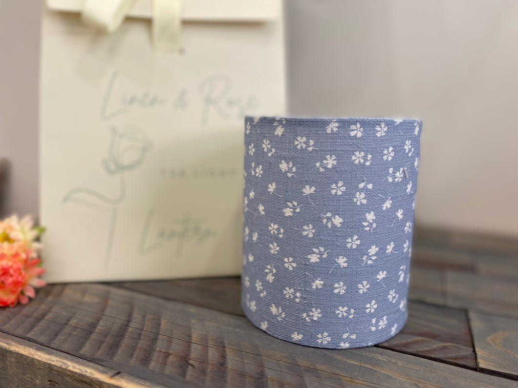 Lantern - Linen and Rose - Blue Ditsy floral linen - Free Gift Box