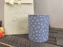 Load image into Gallery viewer, Lantern - Linen and Rose - Blue Ditsy floral linen - Free Gift Box
