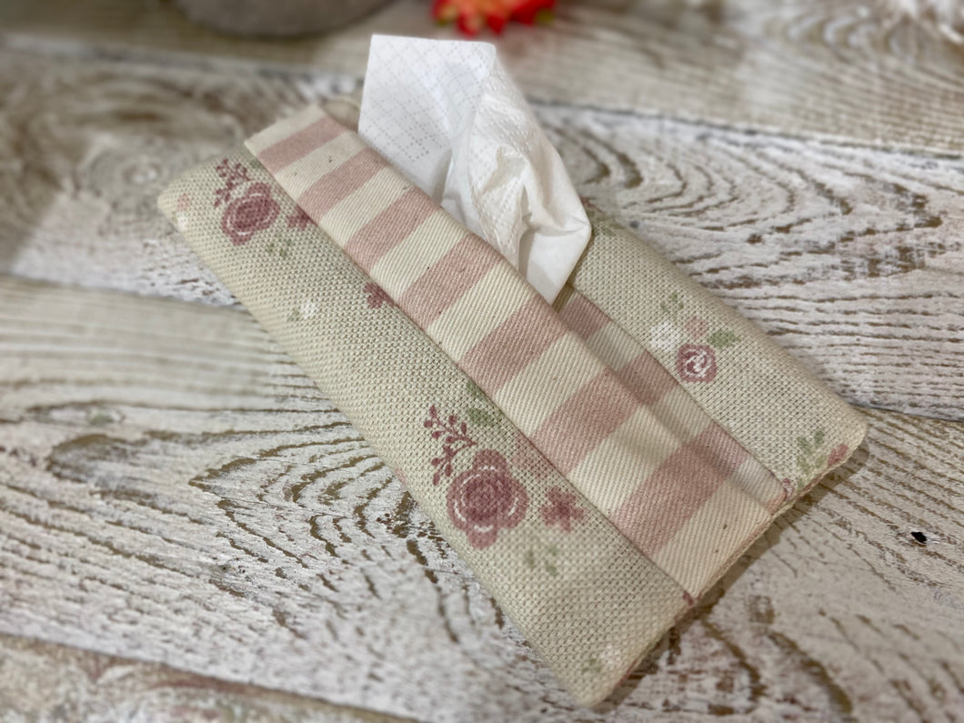 Pocket Tissue cover - Linen and Rose - Damson Vintage