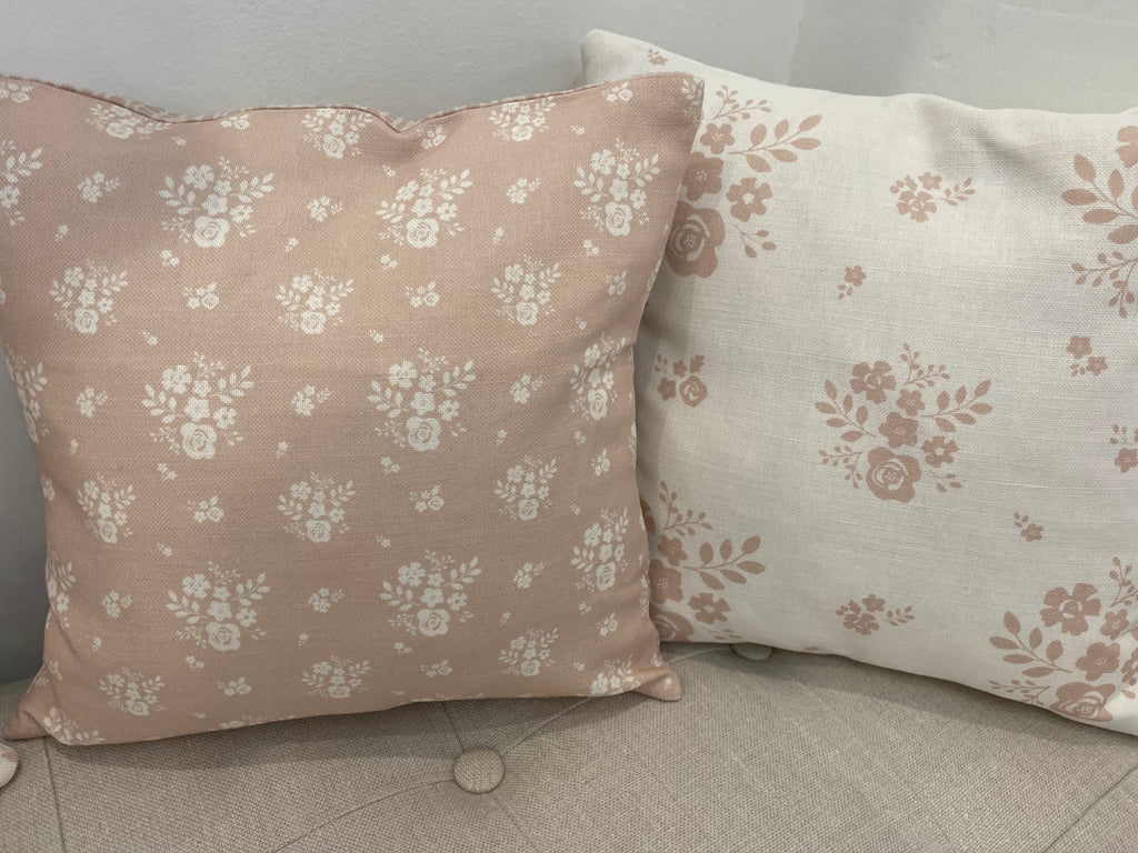 Cushion Cover - Linen & Rose Damson Pink on White - 36cm x 36cm