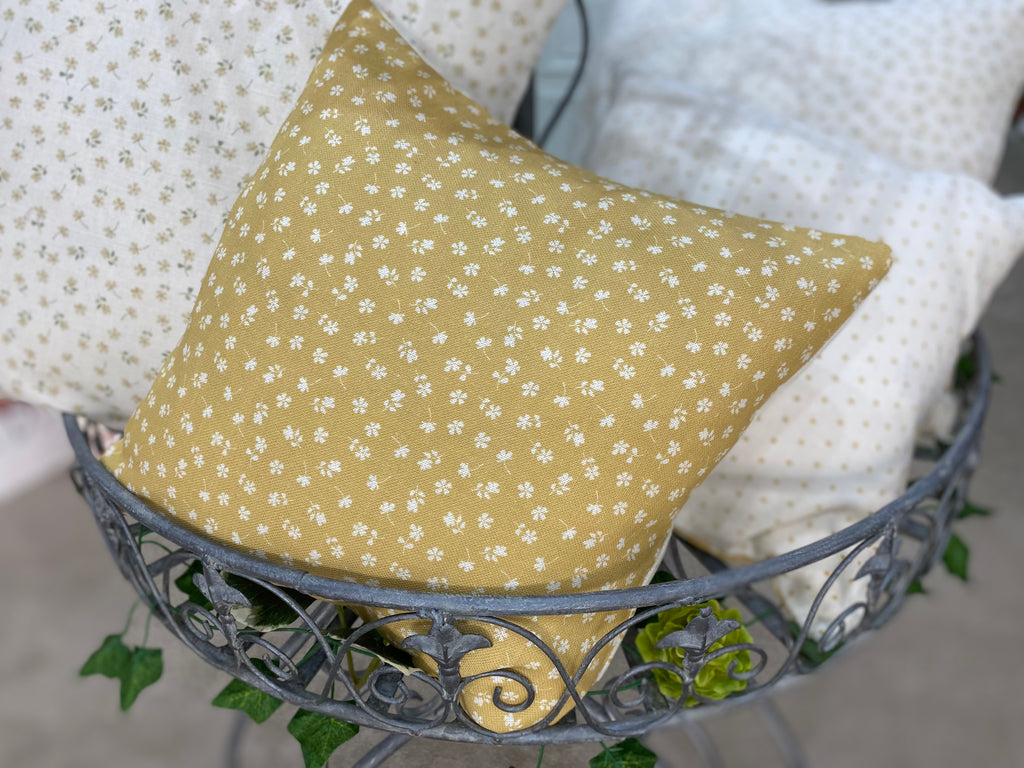 Cushion Cover - Linen and Rose Ditsy Citron - 32cm x 32cm