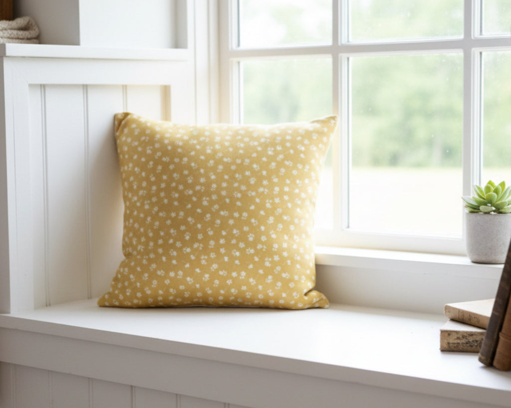 Cushion Cover - Linen and Rose Ditsy Citron - 32cm x 32cm