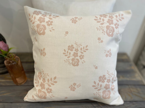 Cushion Cover - Linen & Rose Damson Pink on White - 36cm x 36cm