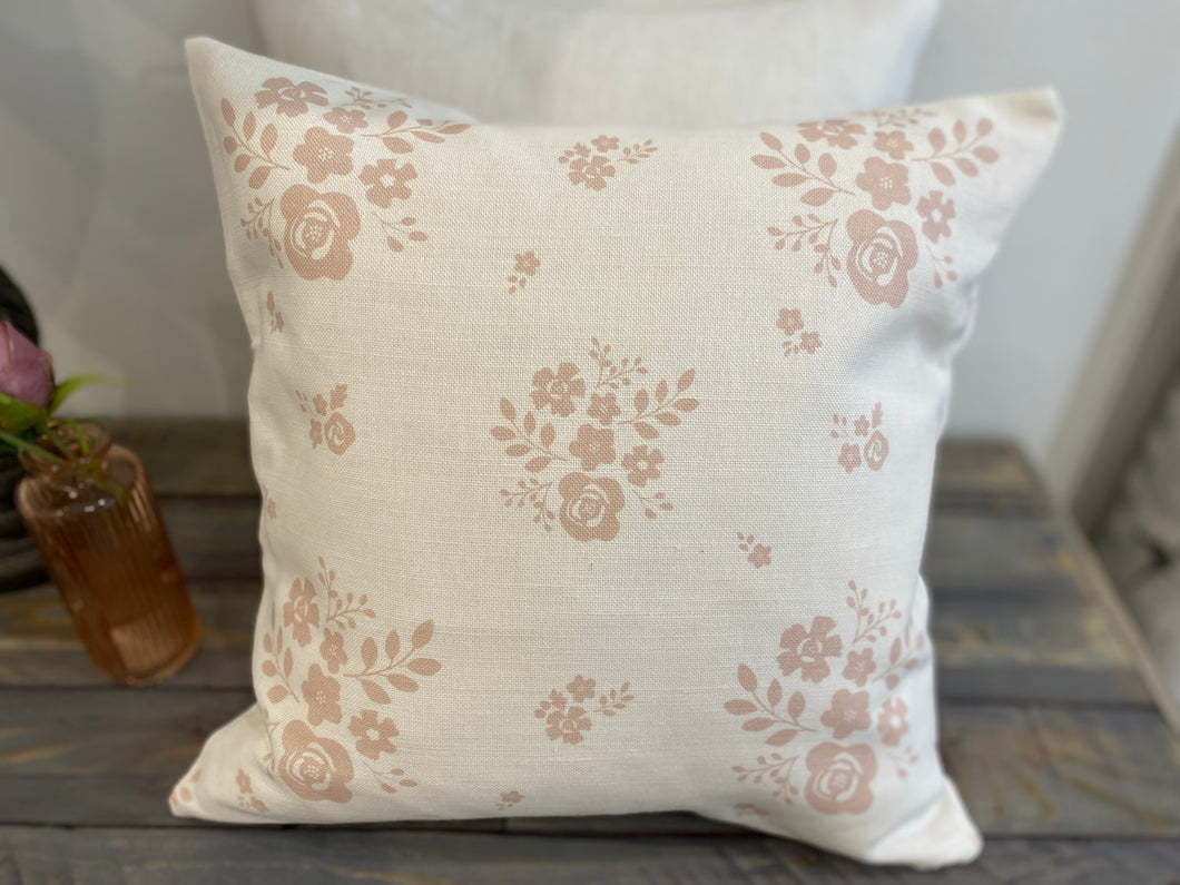 Cushion Cover - Linen & Rose Damson Pink on White - 36cm x 36cm