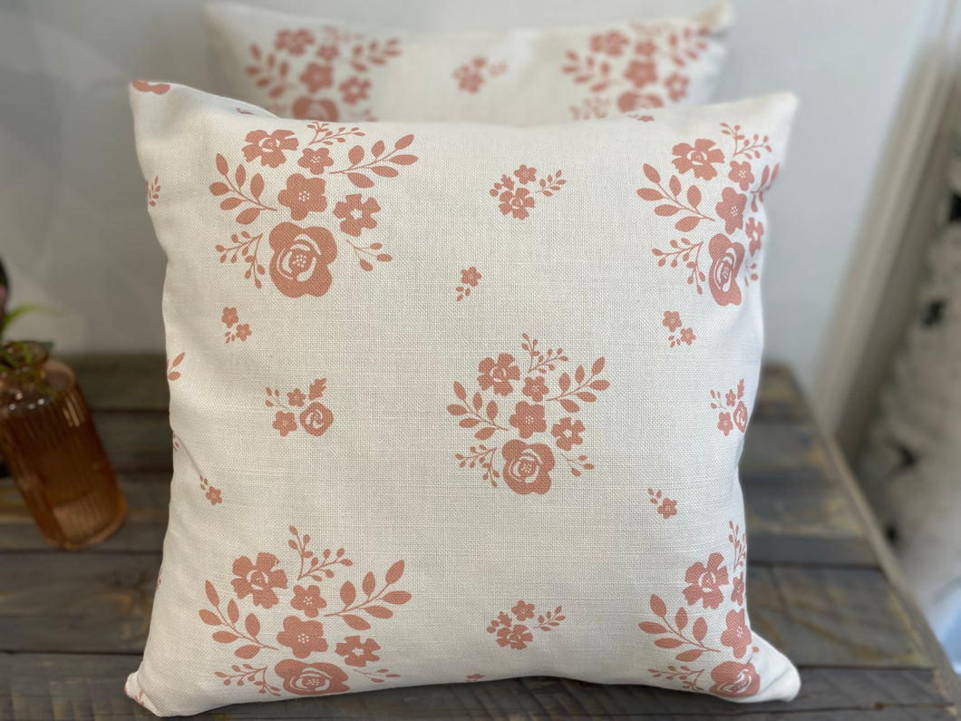 Cushion Cover - Linen & Rose Damson Mid Pink on White - 36cm x 36cm