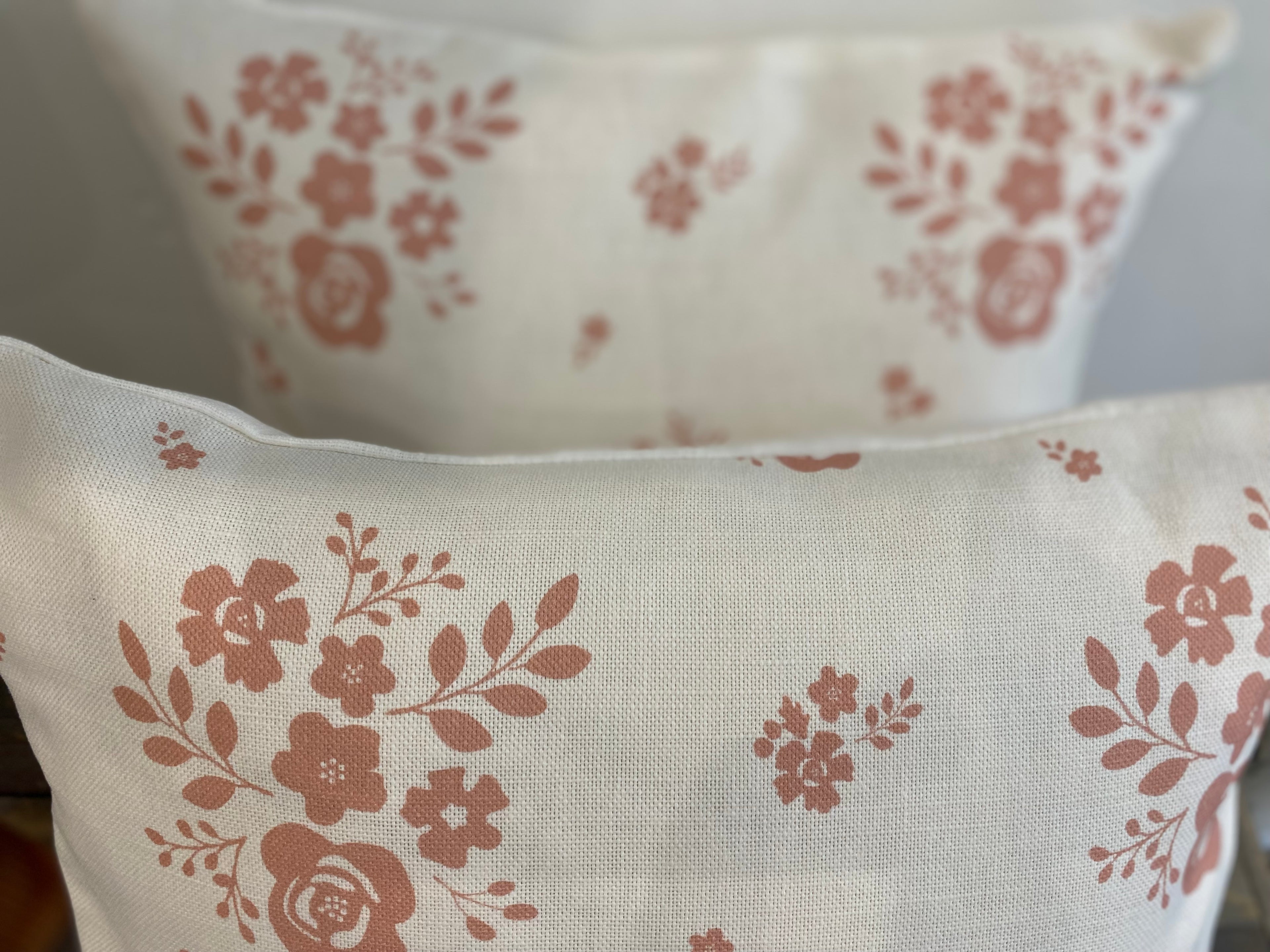 Cushion Cover - Linen & Rose Damson Mid Pink on White - 36cm x 36cm