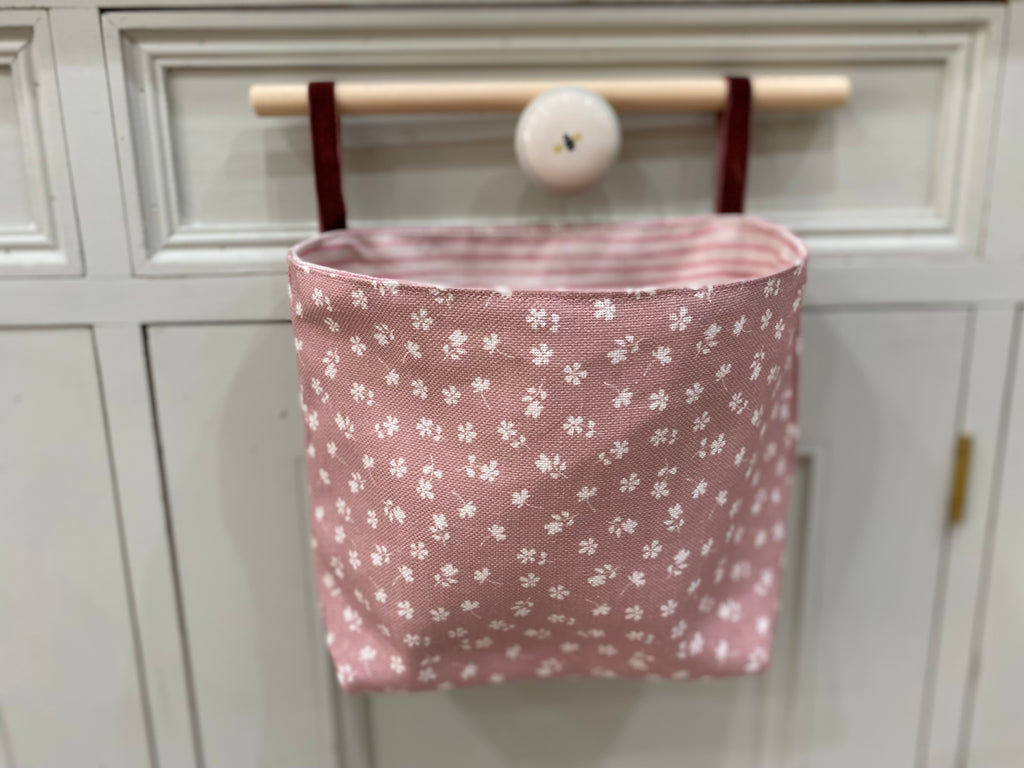 Hanging Fabric Basket - Linen & Rose Ditsy  - Mauve