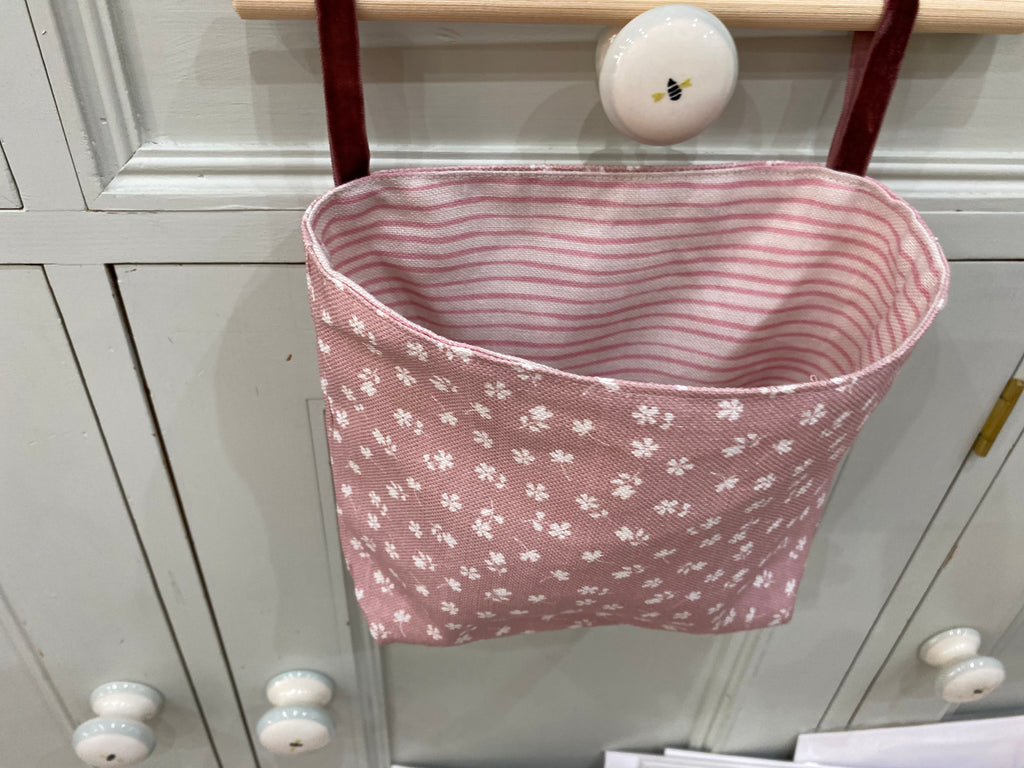Hanging Fabric Basket - Linen & Rose Ditsy  - Mauve