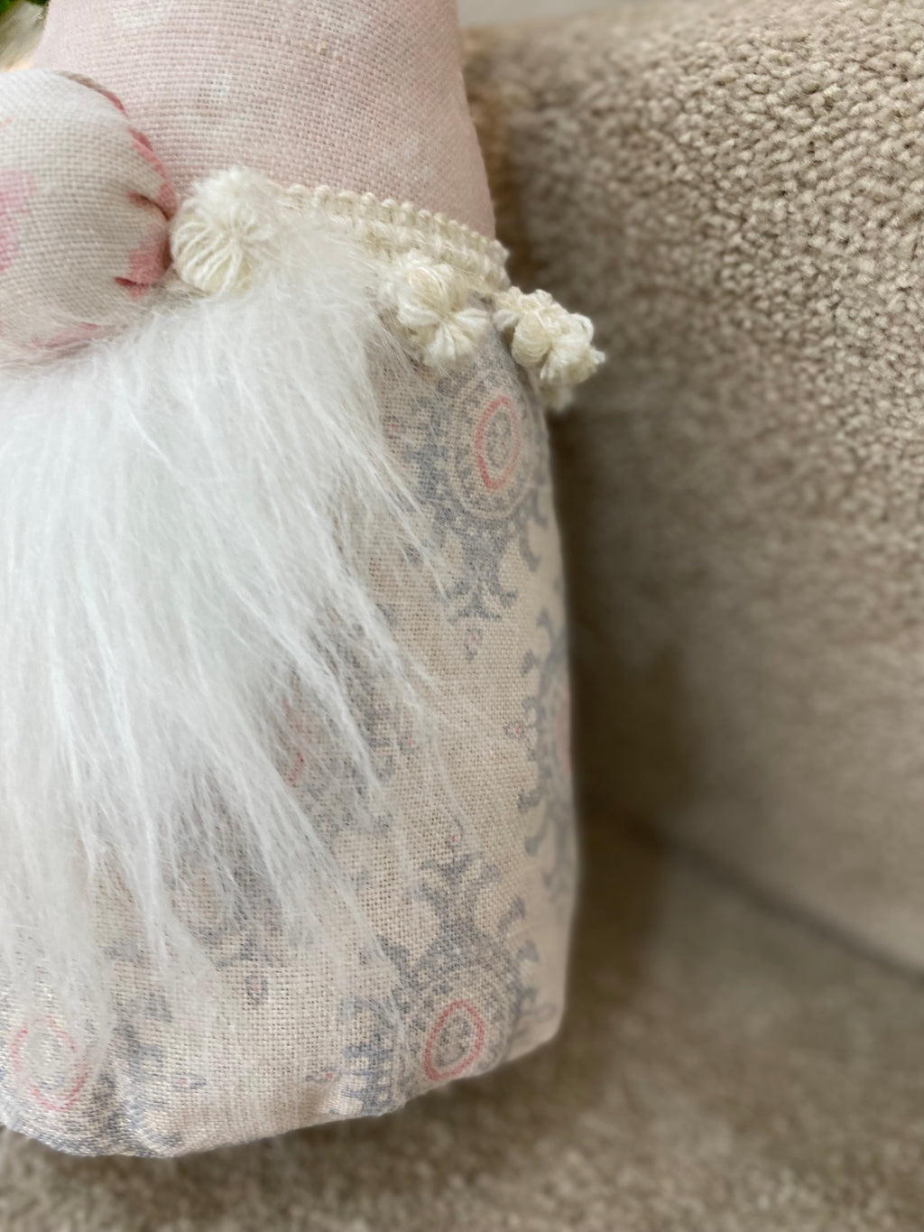 Peony and Sage linen Gonk- Ikat bottom with Sarah Hardaker hat