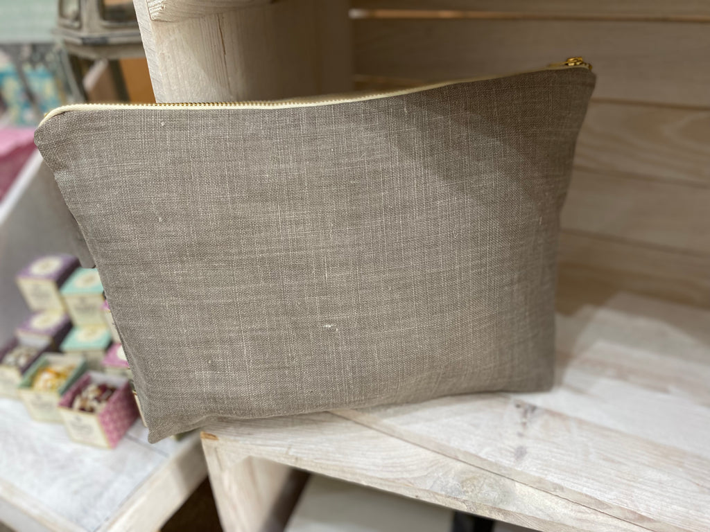 Peony & Sage - Linen toiletry bag - Belgium Mushroom plain linen