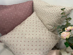 Cushion Cover - Linen and Rose - Hearts foxglove /snow on natural linen 45cm