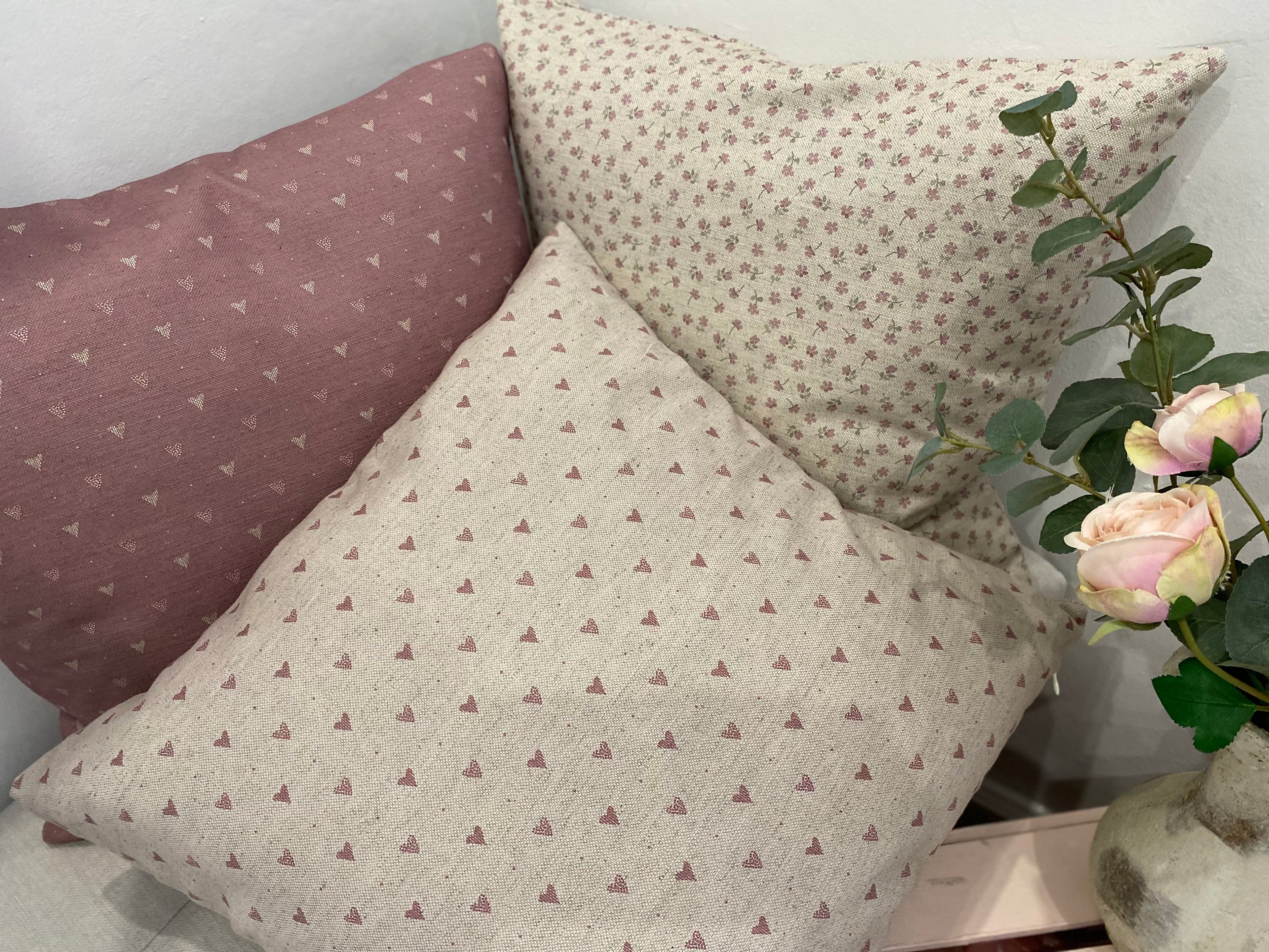 Cushion Cover - Linen and Rose - Ditsy pink on natural linen 45cm