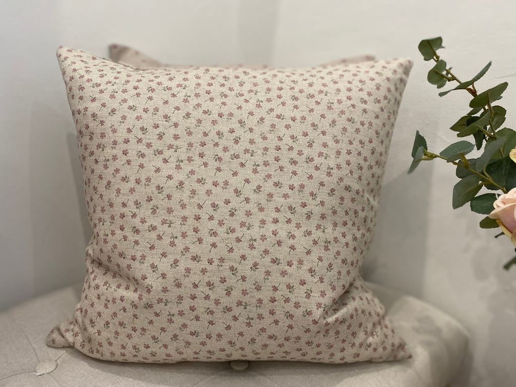 Cushion Cover - Linen and Rose - Ditsy pink on natural linen 45cm