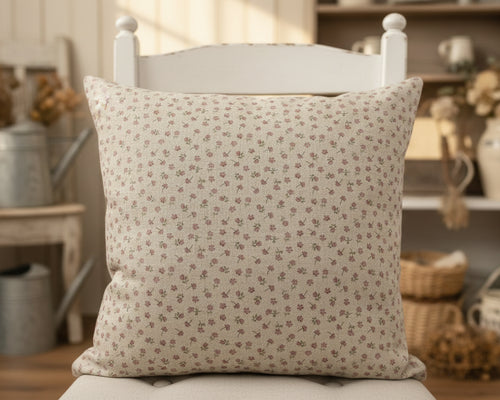 Cushion Cover - Linen and Rose - Ditsy pink on natural linen 45cm